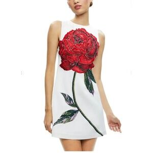 Alice + Olivia Clyde Rose Embellished Shift Mini Dress Size 6 NWOT